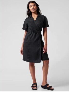 Athleta Playa Linen Wrap Dress in Black
